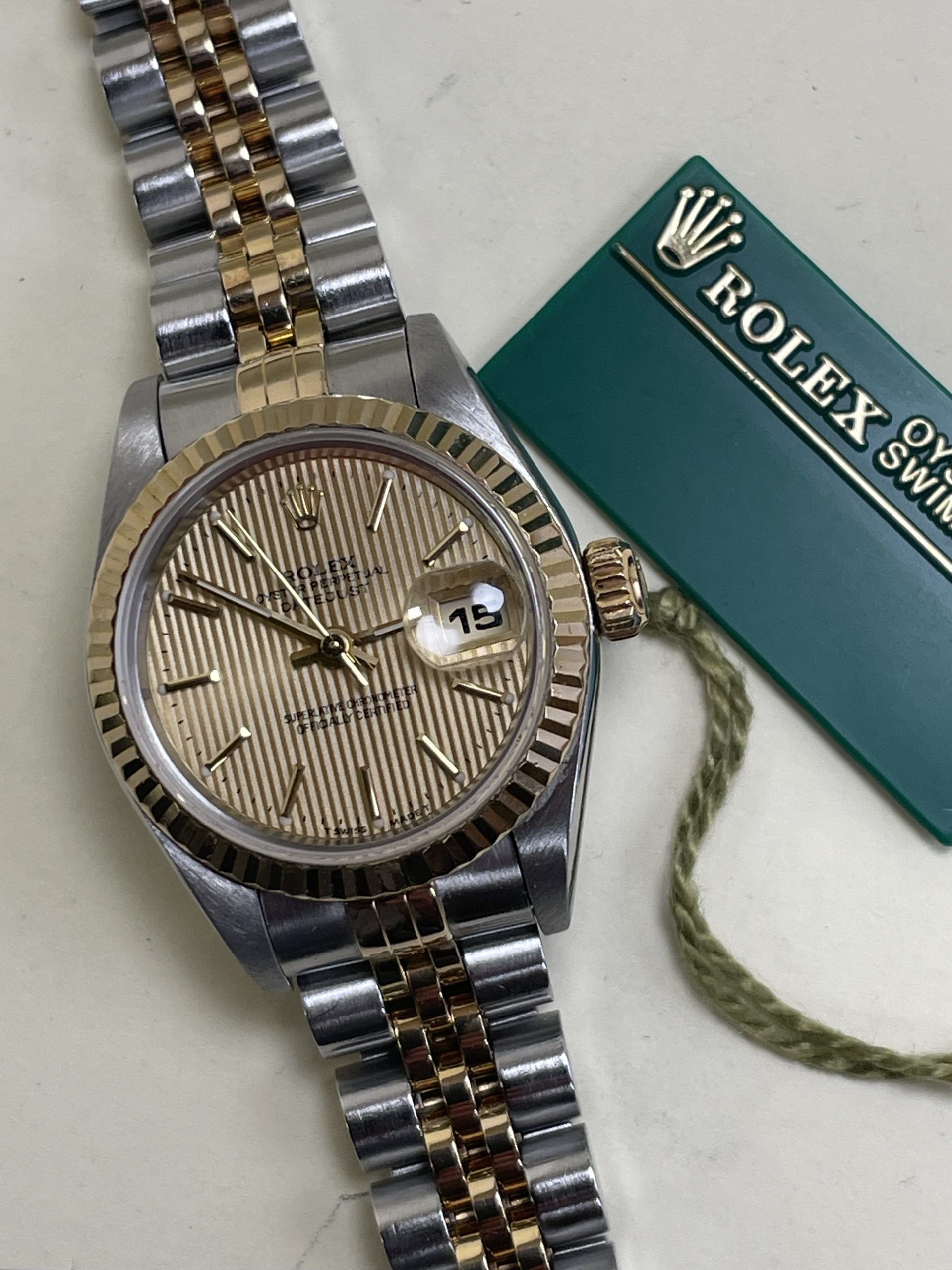 Rolex 2-Tone Ladies Datejust #69173 – Champagne Tapestry Dial - Image 6