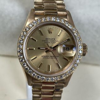 Ladies Rolex Datejust "President" #69138 with Factory Diamond Bezel -18K Yellow Gold
