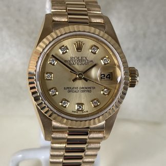Ladies Rolex Datejust “President” #69178 with Diamond Dial -18K Yellow Gold. Box & Papers