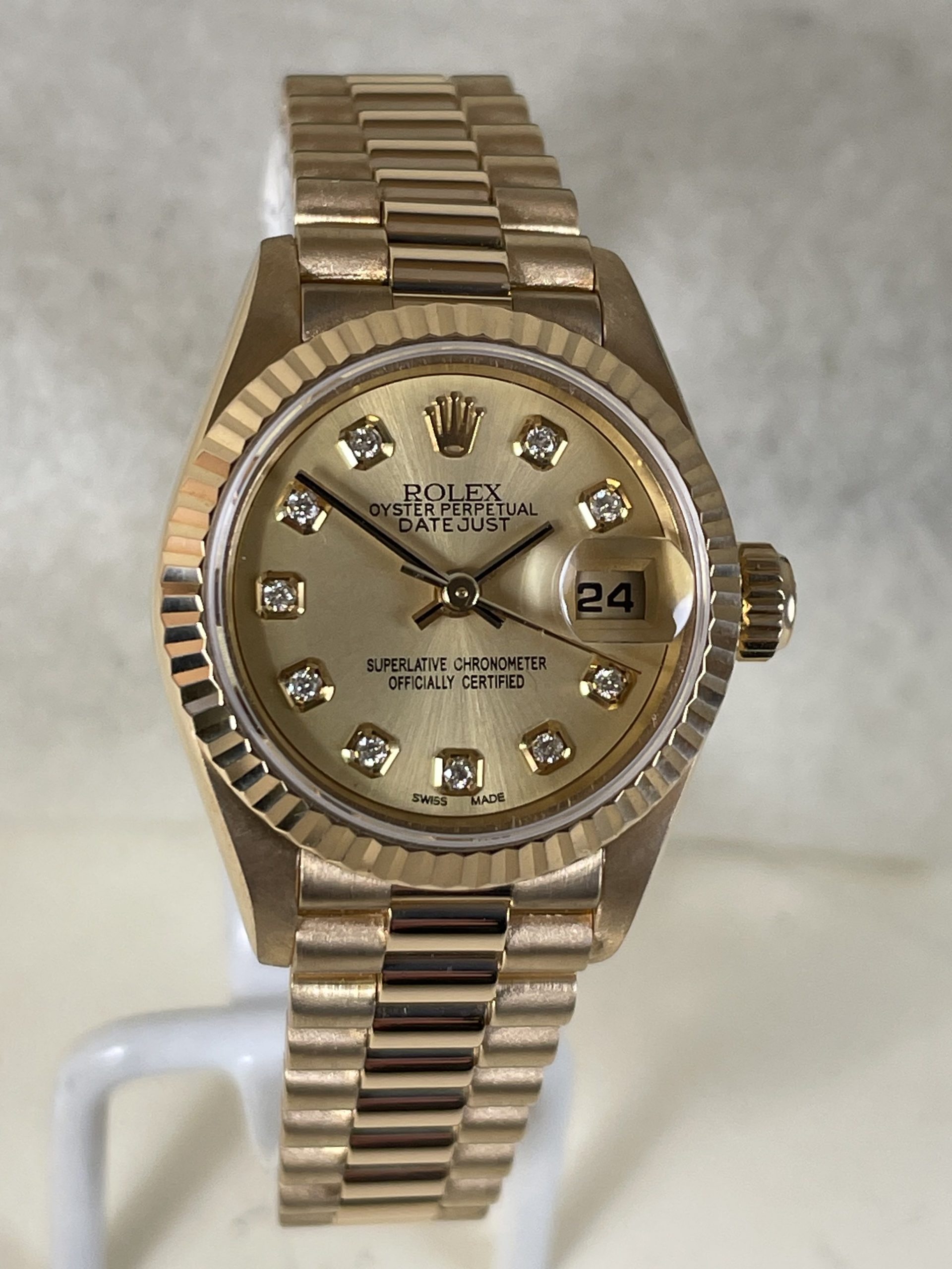 Ladies Rolex Datejust “President” #69178 with Diamond Dial -18K Yellow Gold. Box & Papers