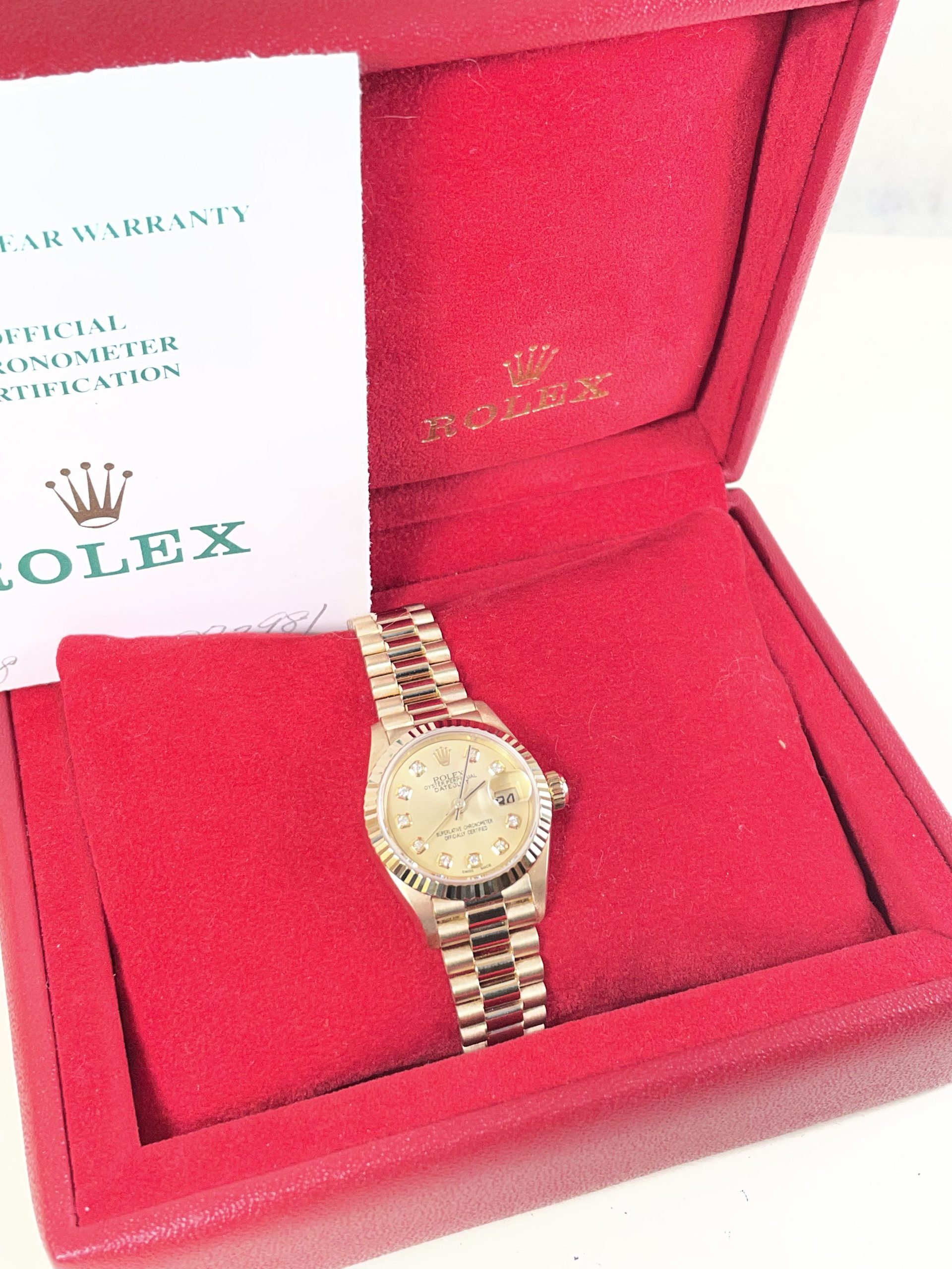Ladies Rolex Datejust “President” #69178 with Diamond Dial -18K Yellow Gold. Box & Papers - Image 6