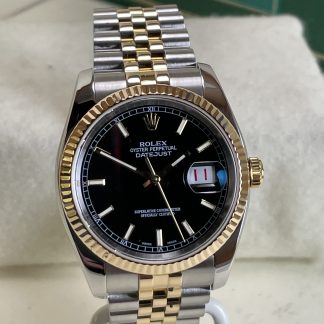 Rolex Datejust Two-Tone 36MM #116233 Black Index Dial, Hidden-Clasp Jubilee Full Set