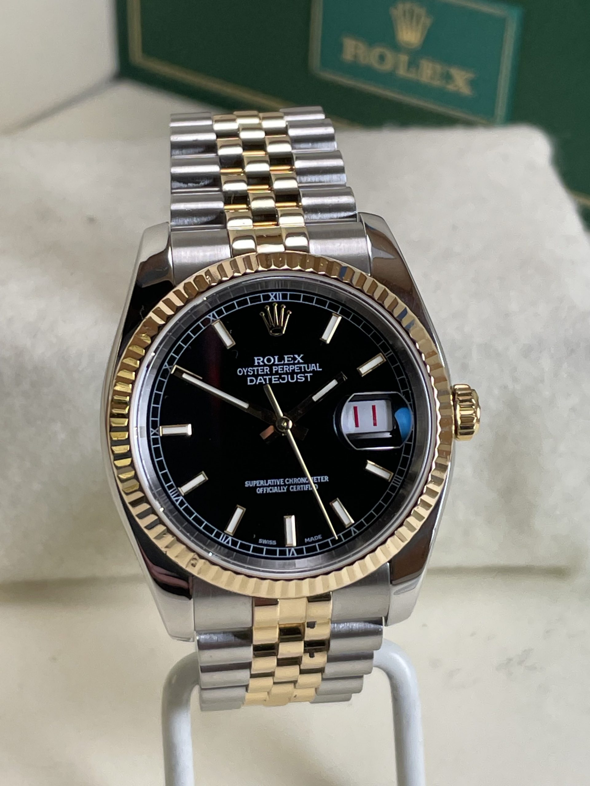 Rolex Datejust Two-Tone 36MM #116233 Black Index Dial, Hidden-Clasp Jubilee Full Set