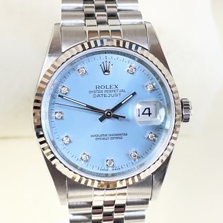 Men’s Rolex Datejust #16234 Turquoise Diamond Dial Fluted Bezel