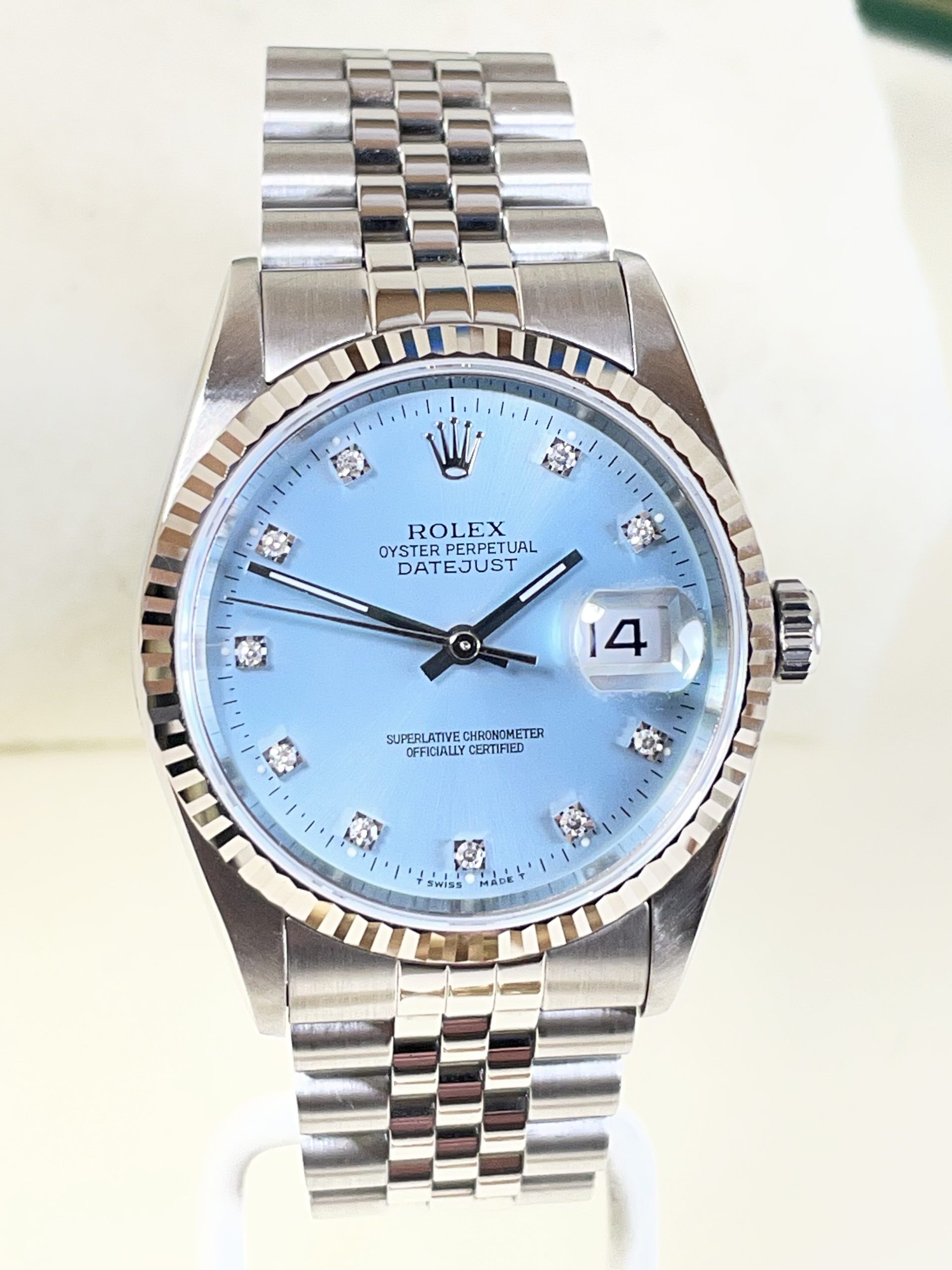 Men’s Rolex Datejust #16234 Turquoise Diamond Dial Fluted Bezel