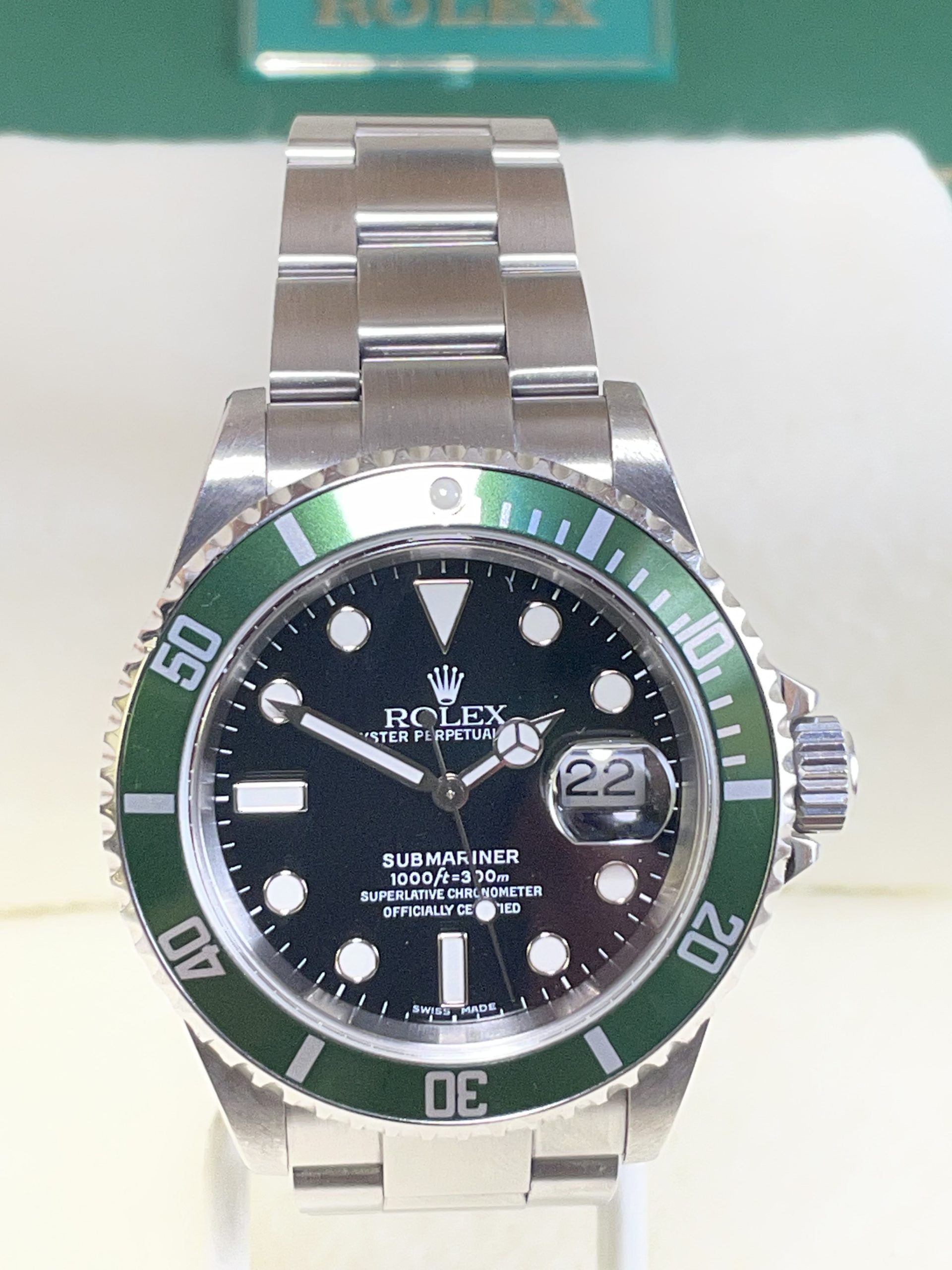 Rolex Submariner #16610LV "Kermit" Green Bezel Rare 50th Anniversary